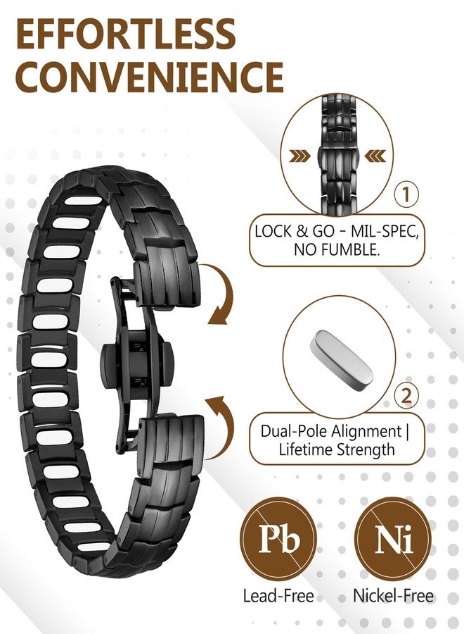 Feraco Magnetic Therapy Bracelet for Men,Titanium Steel Bracelet with 5X Strength Magnets,Premium Fold-Over Clasp (Black) - Image 3